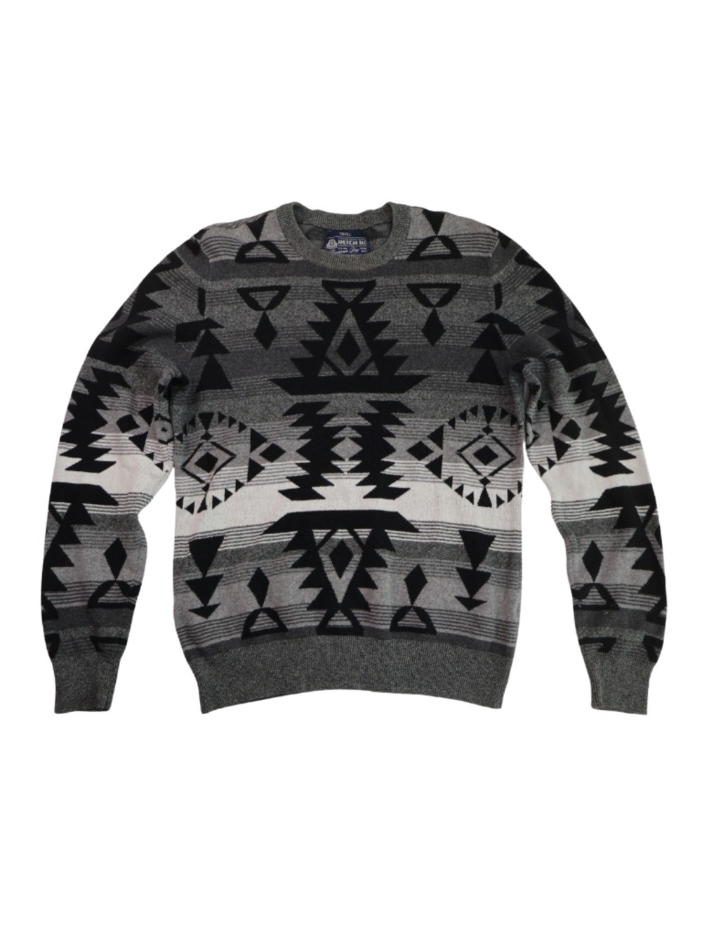 American Rag Mens Small Southwestern Geometric Sweater Gray Black Crewneck